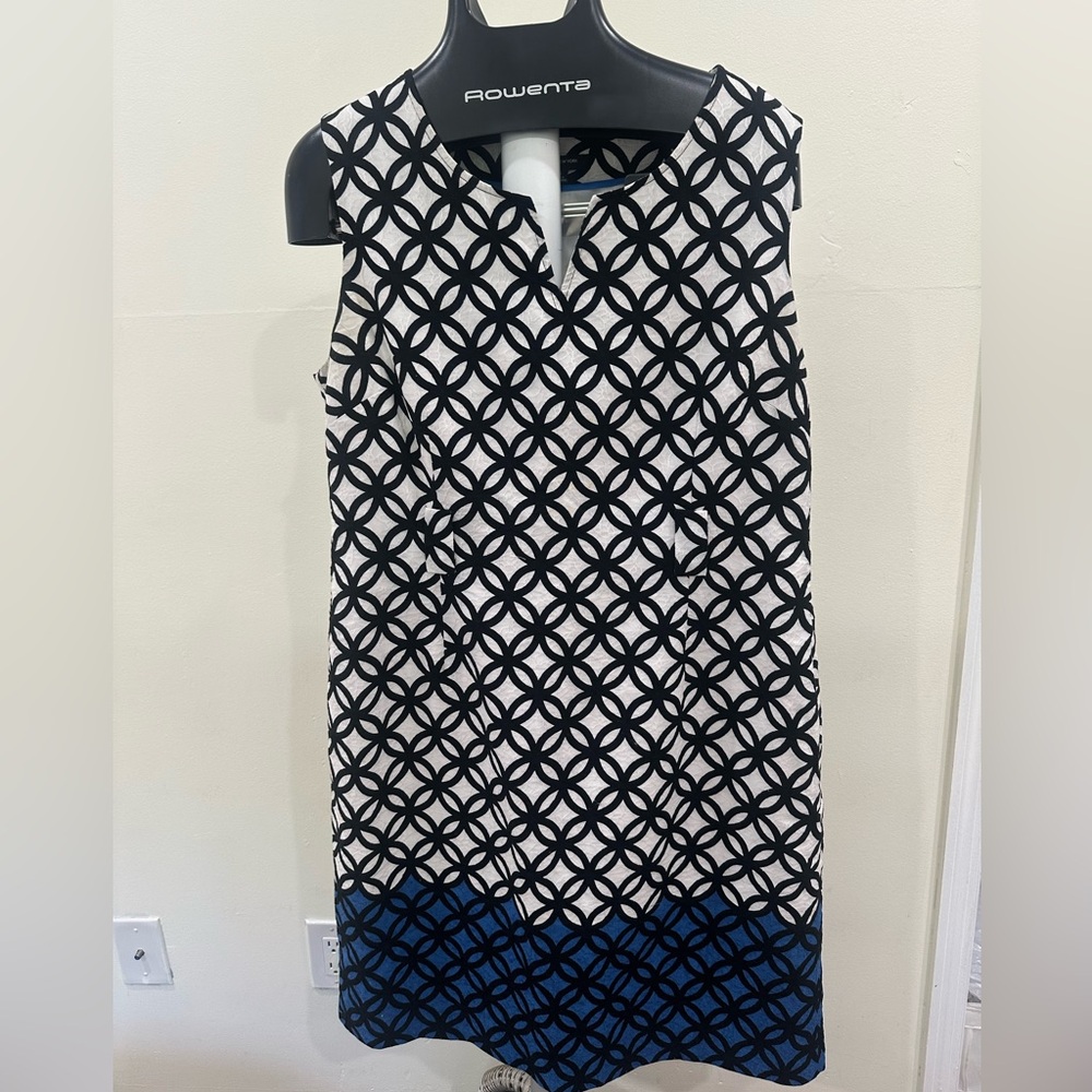 Jones New York Black and Blue Geometric Mini Dress